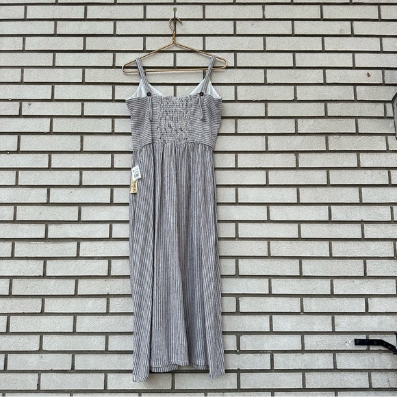 NWT 4our Dreamers Stripe Smocked Midi Dress White Navy Blue Spice Linen Cotton - Picture 9 of 12